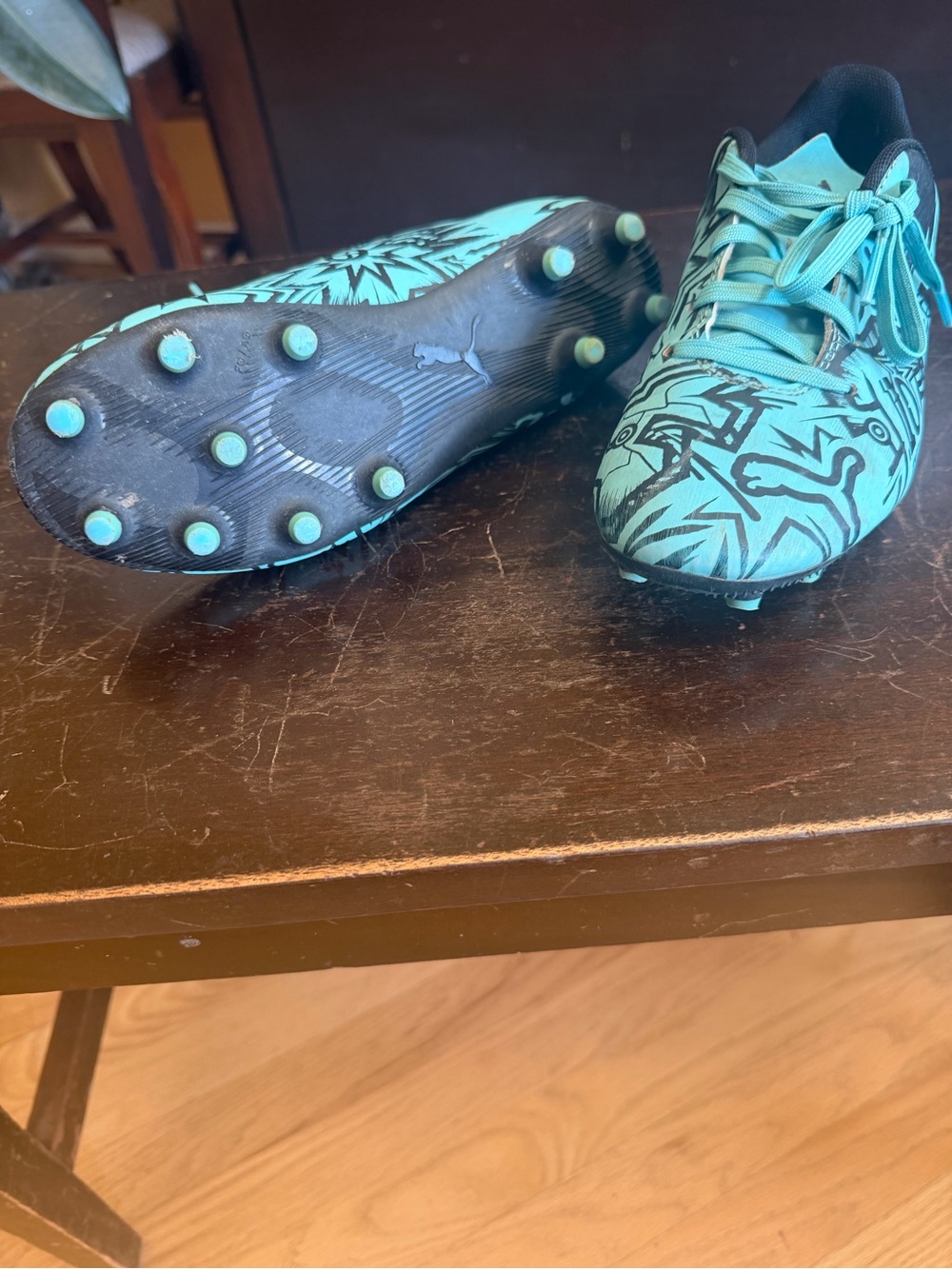 Puma Kids' Teal and Black Graphic Soccer Cleats